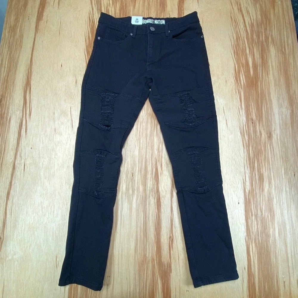 Argonaut Nation Men's Black Distressed Stretch Jeans Size 32x30 Slim Fit‎